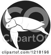 Poster, Art Print Of White Swimming Sea Turtle In A Black Circle