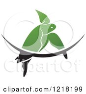 Poster, Art Print Of Green Swimming Sea Turtle And Wave