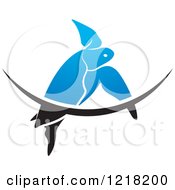 Poster, Art Print Of Blue Swimming Sea Turtle And Wave