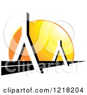 Clipart Of A Modern Bridge And Sunset Royalty Free Vector Illustration