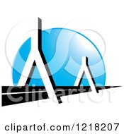 Clipart Of A Modern Bridge And Blue Moon Royalty Free Vector Illustration