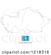 Clipart Of A Kazakhstan Flag And Map Outline Royalty Free Vector Illustration