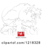 Clipart Of A Hong Kong Flag And Map Outline Royalty Free Vector Illustration