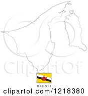 Clipart Of A Brunei Flag And Map Outline Royalty Free Vector Illustration