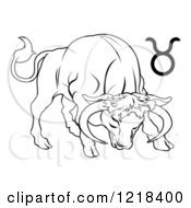 Clipart Of A Black And White Astrology Zodiac Taurus Bull And Symbol Royalty Free Vector Illustration
