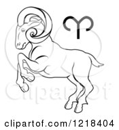 Clipart Of A Black And White Astrology Zodiac Aries Ram And Symbol Royalty Free Vector Illustration