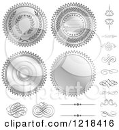 Clipart Of Silver Seal Designs And Swirls Royalty Free Vector Illustration