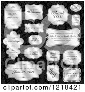 Poster, Art Print Of Silver Wedding Labels With Sample Text Over Black Damask