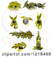 Poster, Art Print Of Black And Green Olives With Leaves And Oil