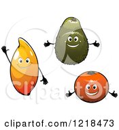 Clipart Of Happy Avocado Mango And Orange Characters Royalty Free Vector Illustration