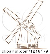 Clipart Of A Brown Sketched Windmill Royalty Free Vector Illustration