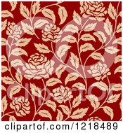 Poster, Art Print Of Vintage Seamless Red And Tan Floral Rose Pattern