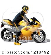 Poster, Art Print Of Man Riding A Yellow Motorcycle