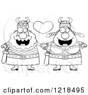 Clipart Of A Black And White Viking Couple Holding Hands Under A Heart Royalty Free Vector Illustration