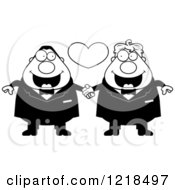 Clipart Of A Black And White Chubby Gay Wedding Couple Holding Hands Under A Heart Royalty Free Vector Illustration