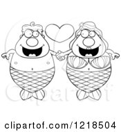 Poster, Art Print Of Black And White Mermaid Couple Holding Hands Under A Heart