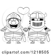 Clipart Of A Black And White Gay Knight Couple Holding Hands Under A Heart 2 Royalty Free Vector Illustration