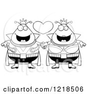 Clipart Of A Black And White Martian Alien Couple Holding Hands Under A Heart Royalty Free Vector Illustration
