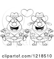 Clipart Of A Black And White Cowboy Couple Holding Hands Under A Heart Royalty Free Vector Illustration