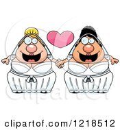 Clipart Of A Chubby Lesbian Wedding Couple Holding Hands Under A Heart Royalty Free Vector Illustration by Cory Thoman