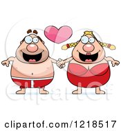 Chubby Beach Couple In Swimsuits Holding Hands Under A Heart