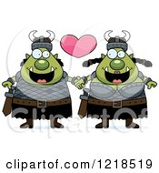 Clipart Of A Happy Orc Couple Holding Hands Under A Heart Royalty Free Vector Illustration by Cory Thoman