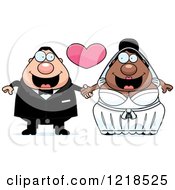 Clipart Of A Mixed Race Wedding Couple Holding Hands Under A Heart Royalty Free Vector Illustration by Cory Thoman