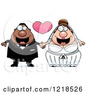 Clipart Of A Mixed Race Wedding Couple Holding Hands Under A Heart 2 Royalty Free Vector Illustration by Cory Thoman