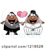 Clipart Of A Black Wedding Couple Holding Hands Under A Heart Royalty Free Vector Illustration by Cory Thoman