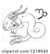 Poster, Art Print Of Black And White Astrology Zodiac Capricorn Sea Goat And Symbol