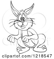 Clipart Of An Outlined Standing Rabbit Royalty Free Vector Illustration by LaffToon