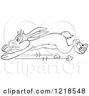 Clipart Of An Outlined Scared Running Rabbit Royalty Free Vector Illustration by LaffToon
