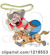 Poster, Art Print Of Fat Horseback Cowboy Swinging A Lasso
