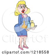 Clipart Of A Female Barbers Assistant Holding A Tray Royalty Free Vector Illustration by LaffToon
