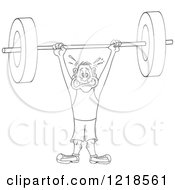 Outlined Man Struggling To Hold A Heavy Barbell Above His Head