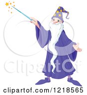 Poster, Art Print Of Happy Wizard With A Long Beard Using A Magic Wand
