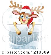 Poster, Art Print Of Cute Christmas Reindeer Over A Sign With Snowflakes