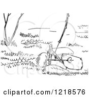 Clipart Of A Black And White Rabbit Snare Trap Royalty Free Vector Illustration by Picsburg