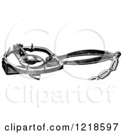 Clipart Of A Black And White Steel Animal Trap For Otters Royalty Free Vector Illustration