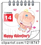 Clipart Of A Calendar Page With Cupid And A Happy Valentines Day Greeting Royalty Free Vector Illustration