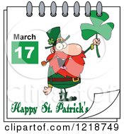 Poster, Art Print Of Calendar Page With A Leprechaun And Happy St Patricks Day Greeting