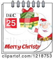 Poster, Art Print Of Calendar Page With Santa Holding Gifts And A Merry Christmas Greeting