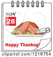 Clipart Of A Calendar Page With A Roasted Turkey And Happy Thanksgiving Greeting Royalty Free Vector Illustration
