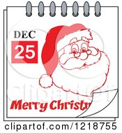 Clipart Of A Calendar Page With A Red Santa And A Merry Christmas Greeting Royalty Free Vector Illustration