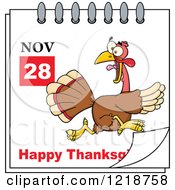 Poster, Art Print Of Calendar Page With A Running Turkey Bird And Happy Thanksgiving Greeting