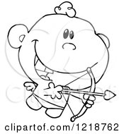 Clipart Of An Outlined Cute Happy Cupid Holding A Bow And Arrow Royalty Free Vector Illustration