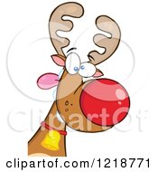 Clipart Of A Goofy Christmas Red Nosed Rudolph Reindeer Royalty Free Vector Illustration