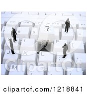 Clipart Of A 3d Qustion Mark Computer Button Popping Out Around Tiny People 2 Royalty Free Illustration