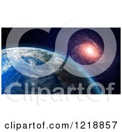 Clipart Of A 3d Earth And Spiral Galaxy Royalty Free Illustration
