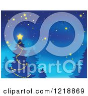 Clipart Of A Night Background With A Christmas Tree And Stars Royalty Free Vector Illustration by visekart